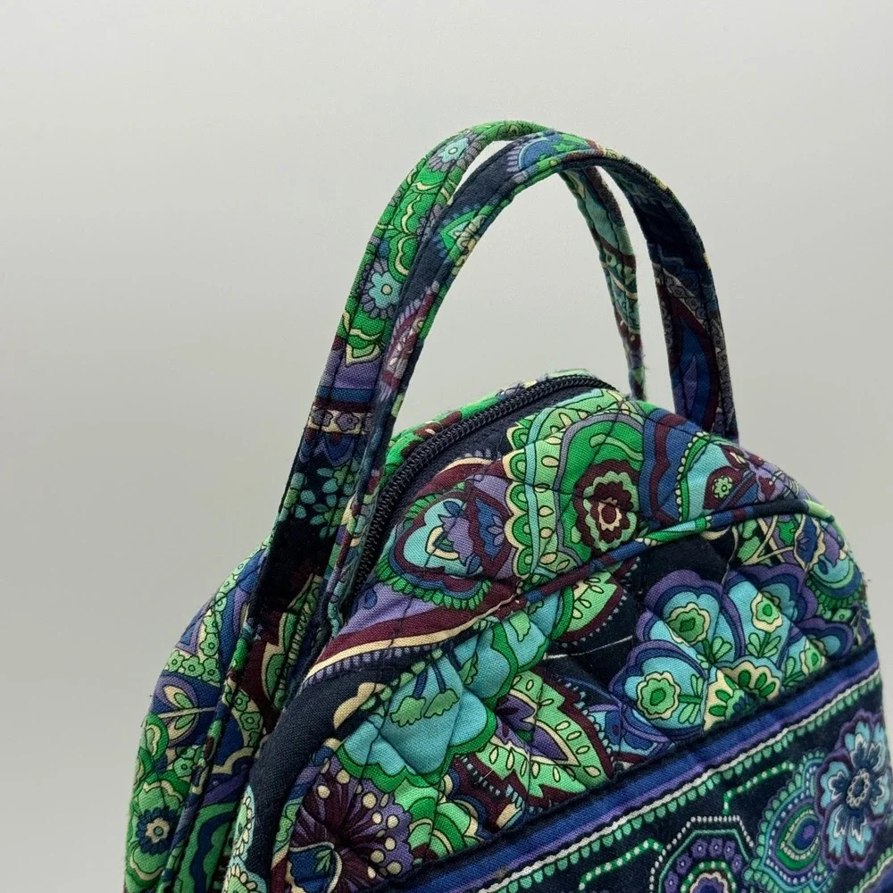 Vera Bradley Blue Green Paisley Quilted Lunch‎ Bag Tote Zip Closure Floral
